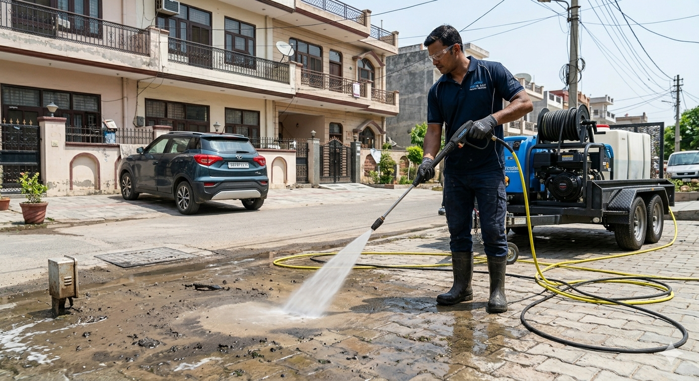 Pressure washing outdoor area